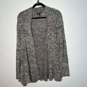 Eileen Fisher Knit Cardigan Charcoal Gray Linen Open Front Long Sleeve Sz L